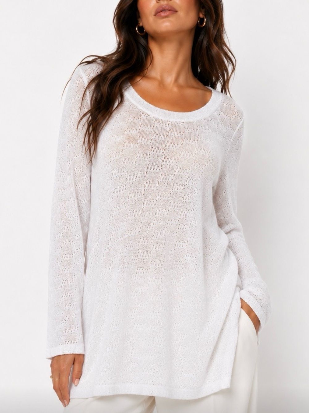 SOFT SURROUNDNGS Lightweight White Knit Tunic Top Size XL